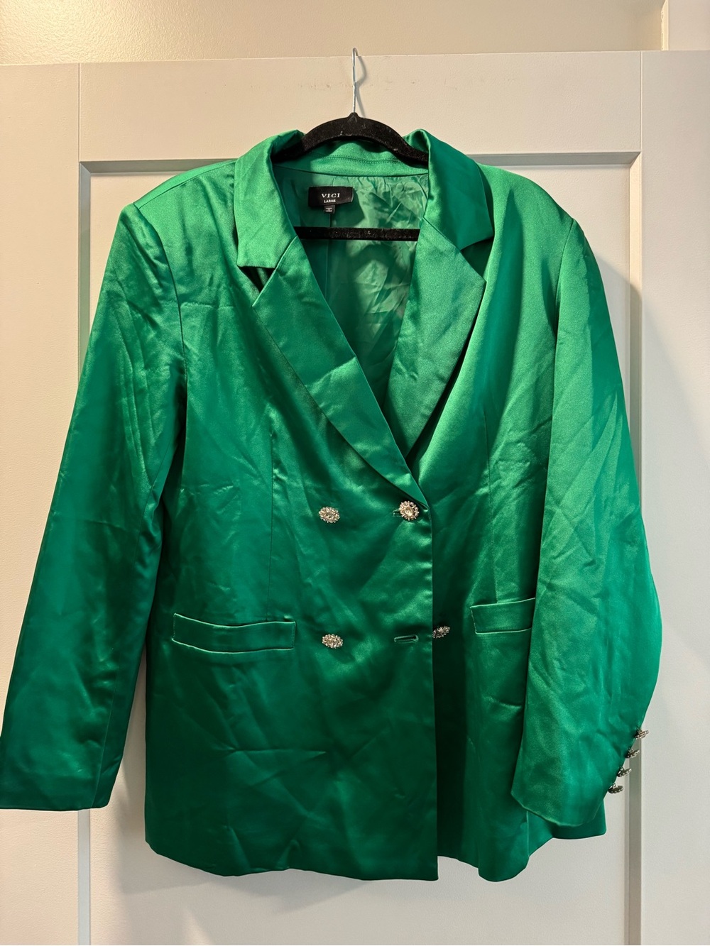 VICI Emerald Double-Breasted Satin Blazer